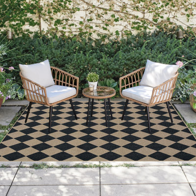 Outdoor Rug, Checkered Pattern, Non-Slip, Stain-Resistant, Machine Washable, Camping Mat