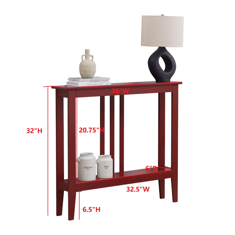 Narrow Console Table with 2-Tier Storage Shelf, Wood Entryway Table or Slim Sofa Table for Hallway or Behind Couch, Red