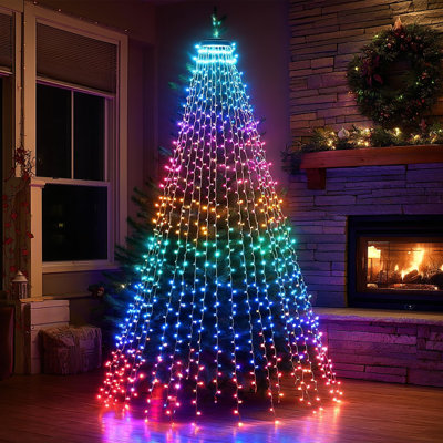 Lumières de sapin de Noël intelligentes Dazzle Bright, 448 lumières à DEL changeantes en forme de cascade avec télécommande et application, 8,2 pi x 16 lignes RVB pour une décoration de fête intérieure ou extérieure