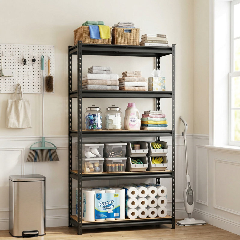 Étagère de rangement réglable en métal pour garage à 5 niveaux, assemblage facile sans boulon et finition thermolaquée antirouille, convient au garage, au sous-sol et à l'entrepôt