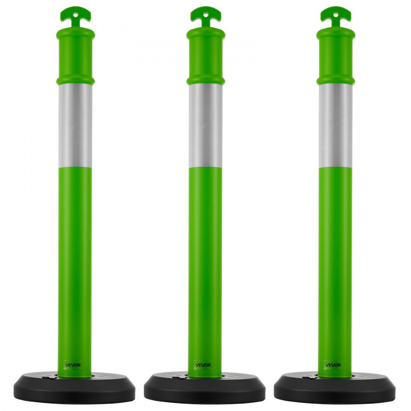 Poteaux de délimitation de la circulation, cônes de sécurité de la circulation de 48 pouces avec base remplissable et bandes réfléchissantes, poteaux de délinéation robustes pour chantier de construction, parc de stationnement, contrôle des foules, vert