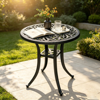 Table d'appoint d'extérieur 21 po en fonte d'aluminium pour l'extérieur, porche, balcon, patio, noir