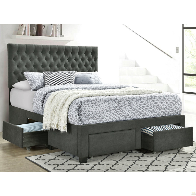 Grand lit à panneau tapissier avec rangement