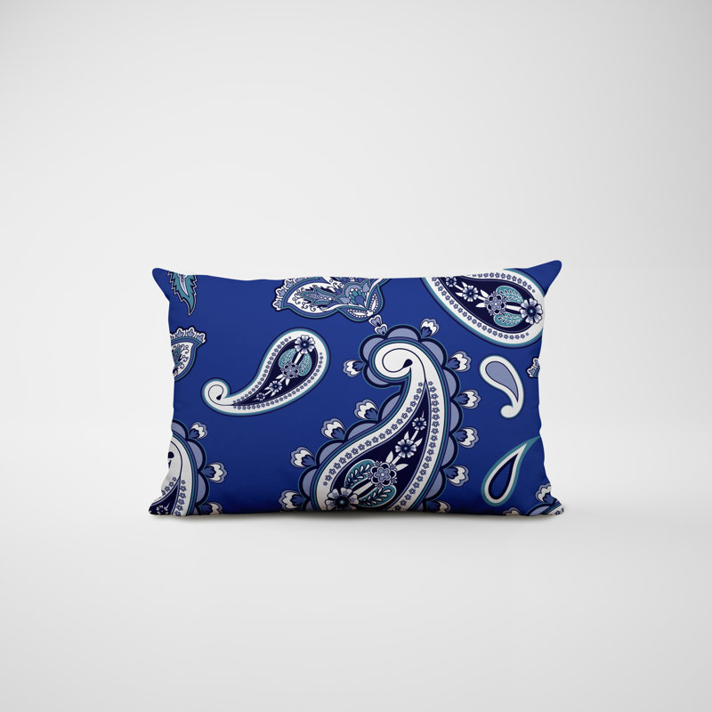 Paisley Outdoor Reversible Throw Pillow, Navy Blue