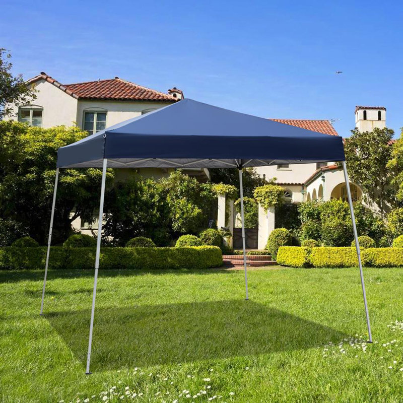 10 Ft Blue Steel Pop-Up Canopy Tent with Waterproof Cover