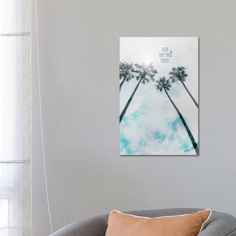 Palm Trees With Sun | Enjoy Every Single Moment by Melanie Viola - Wrapped Canvas Gallery-Wrapped Canvas Giclée