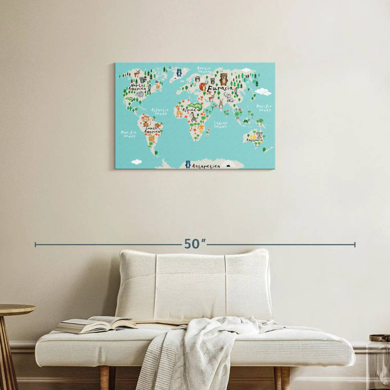 Carte du monde des animaux drôles d'Aliaz, H 20 po x l 30 po
