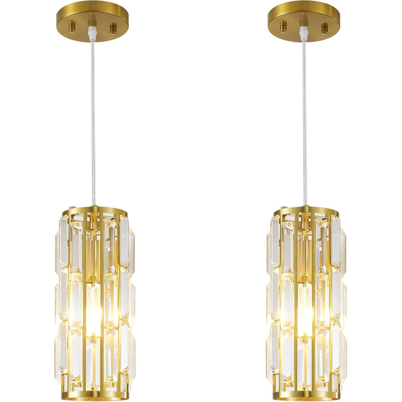 Luminaires suspendus modernes en cristal avec hauteur réglable, mini-lustre à finition dorée pour îlot de cuisine, salle à manger, chambre à coucher, luminaire fixe de base E26 (paquet de 2)