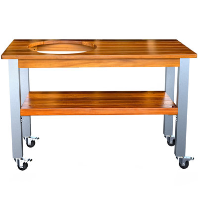 African Teak Table for Large Big Green Egg with Aluminum Legs and 3-Inch Locking Casters | Natural