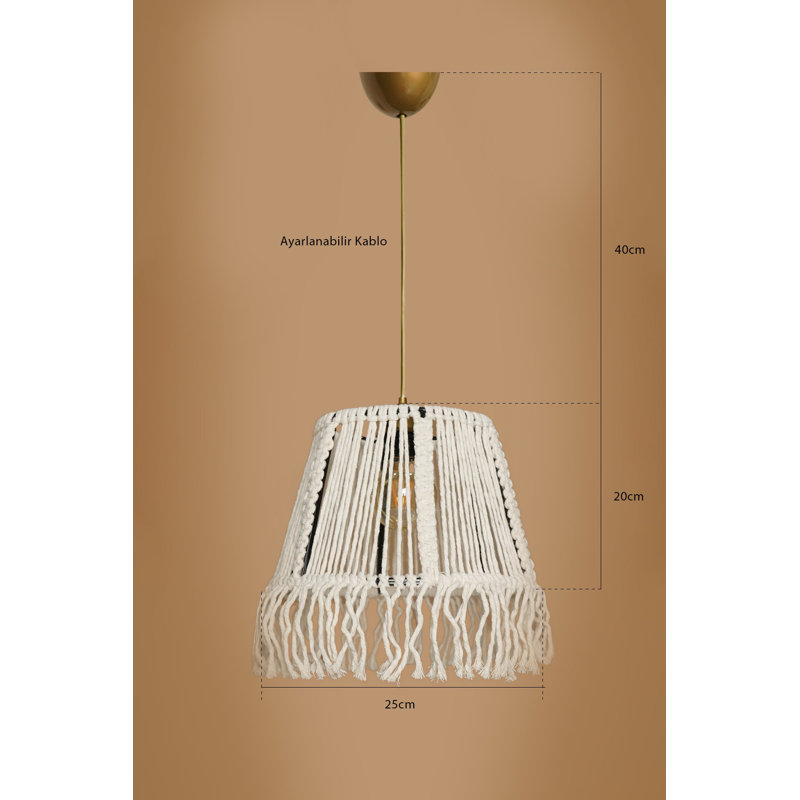 Elegant Cream Macrame Chandelier, 9.8 x 7.9 inches | Durable Plastic Body, Adjustable Cable Height up to 25.6 inches | E27 Socket, Max 40W | Perfect for Living Room, Dining Room, or Bedroom Decor