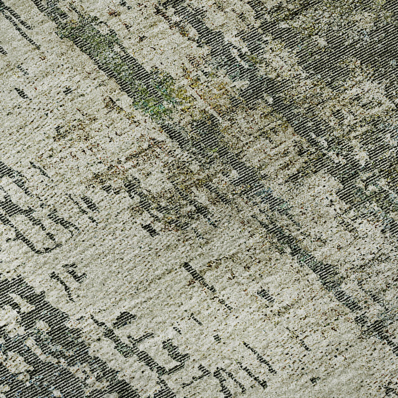 Premium Washable Abstract Gray and Green Microfiber Rug, 5' x 7'