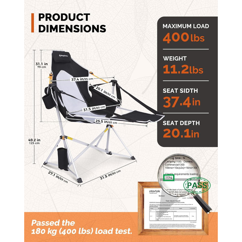 Hammock Chair With Footrest – Heavy Duty Swinging Rocking Camping Chairs For Adults Up To 400Lbs, Folding Portable Oversized Rocker With Cup Holder & Pillow For Outdoor Beach Lawn RV Sports