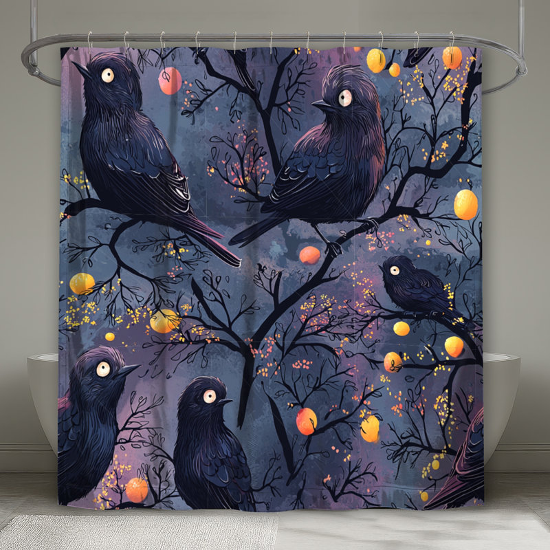 Rideau de douche oiseaux - décor de salle de bain animaux bohémien, H 74 po x l 71 po