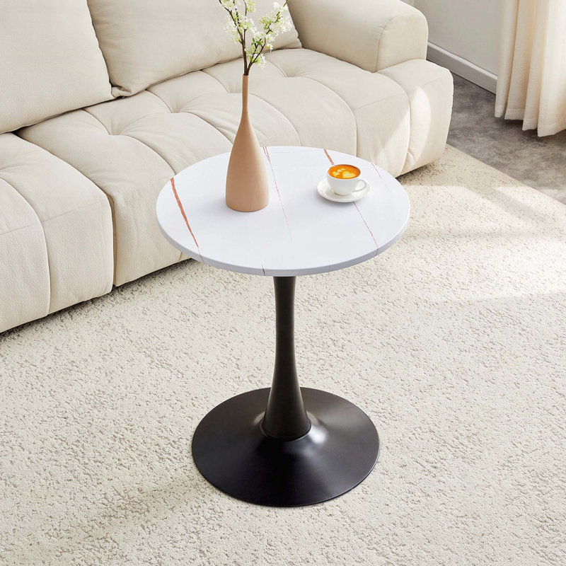 23.6" Round Tulip Table - White, Pedestal Base, 2-4 Seats, 28.3" H x 23.6" W x 23.6" D, White/Black