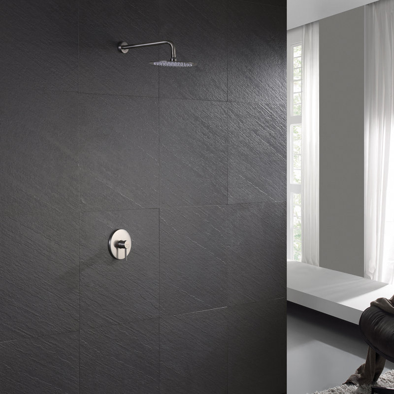 Système de douche rond complet avec valve brute, Nickel brossé