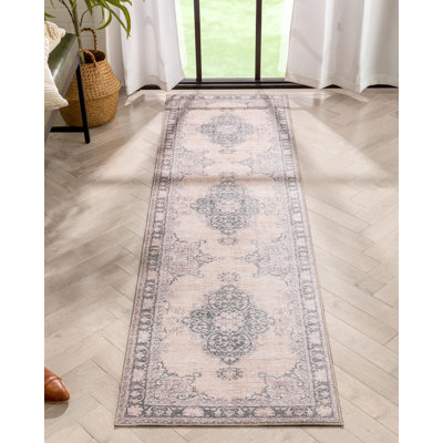 Nile Vintage Machine Washable Flat-Weave Medallion Beige Rug
