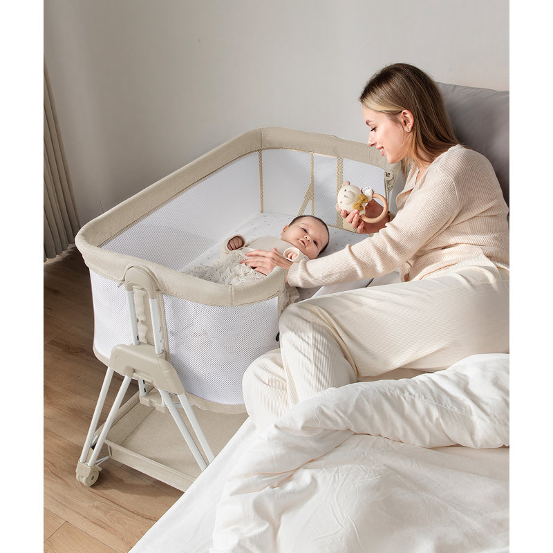 Baby Bassinet Bedside Sleeper with Wheels and Storage Tray , Bartolomeu Bassinet, Beige