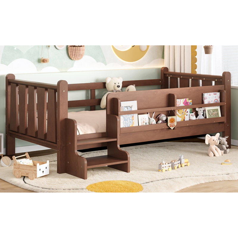 Lit simple compact avec rangement, fabrication en bois massif, finition naturelle pour les enfants