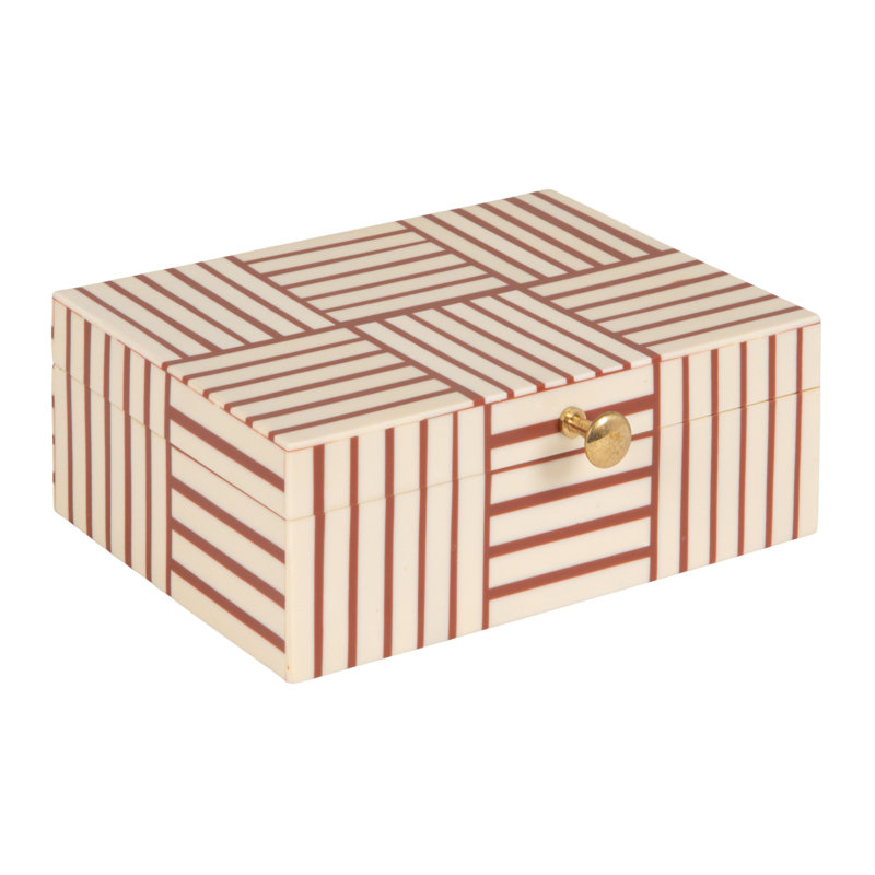 Boîte de rangement en résine rayée terracotta et blanc, Orange