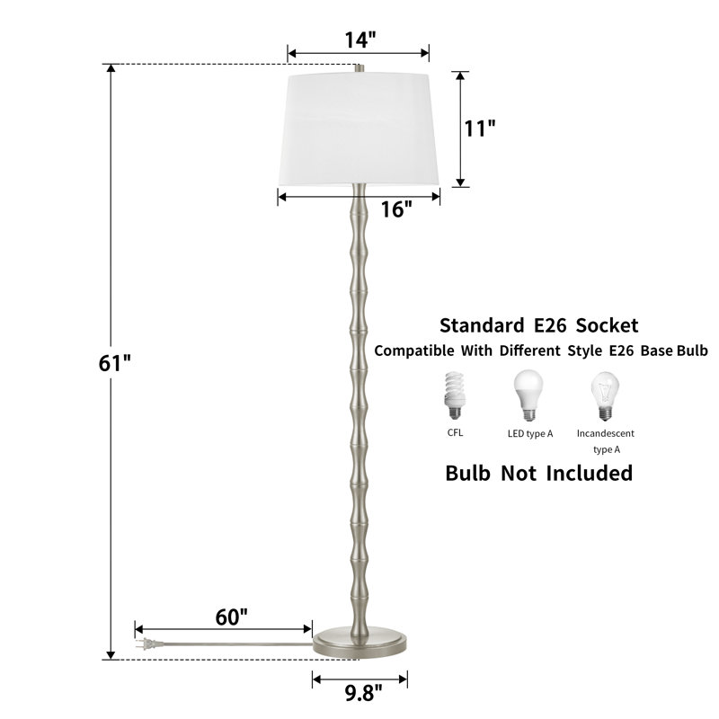 Lampe sur pied 61 po Johnvictor, Nickel brossé