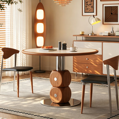 Table de salle à manger Retro Retro avec plateau en pierre frittée d'aspect travertin beige