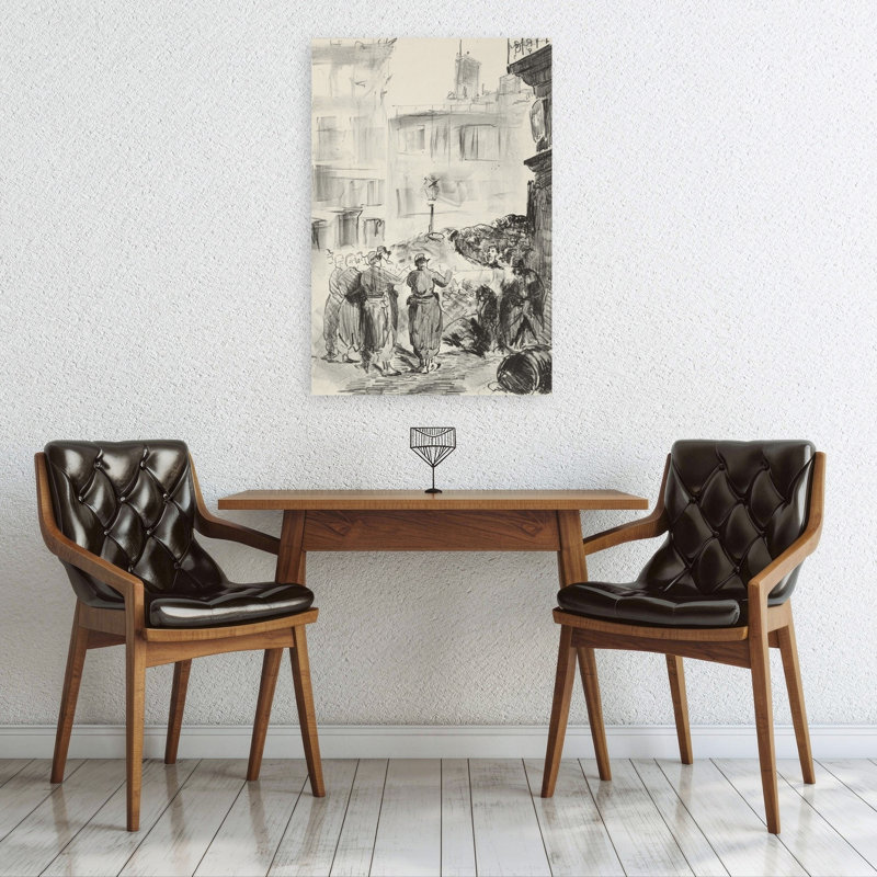 La Barricade, 1871, imprimée en 1884. Estampe abstraite contemporaine représentant un mur urbain., H 36 po x l 24 po