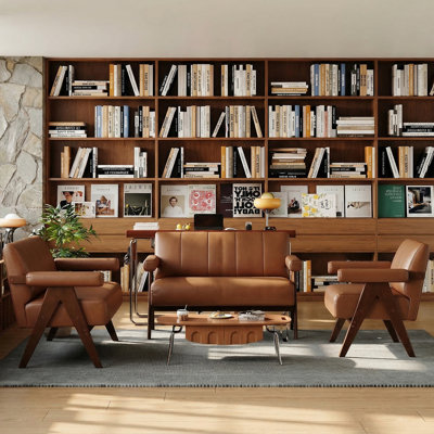 Brown Faux Leather Livingroom Sets (3-Piece)