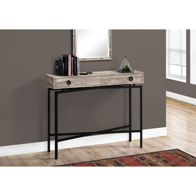 Table d'appoint avec rangement, stratifié taupe et métal noir, conception moderne, rangement décoratif l 42,5 po x P 12,5 po