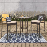 3-piece Patio Bar Table Set, Outdoor Wicker Bar Height Bistro Furniture
