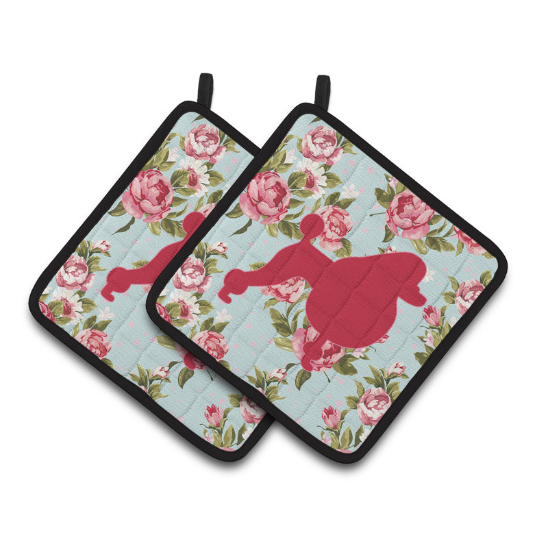 Winston Porter Floral Polyester Potholder, Blue