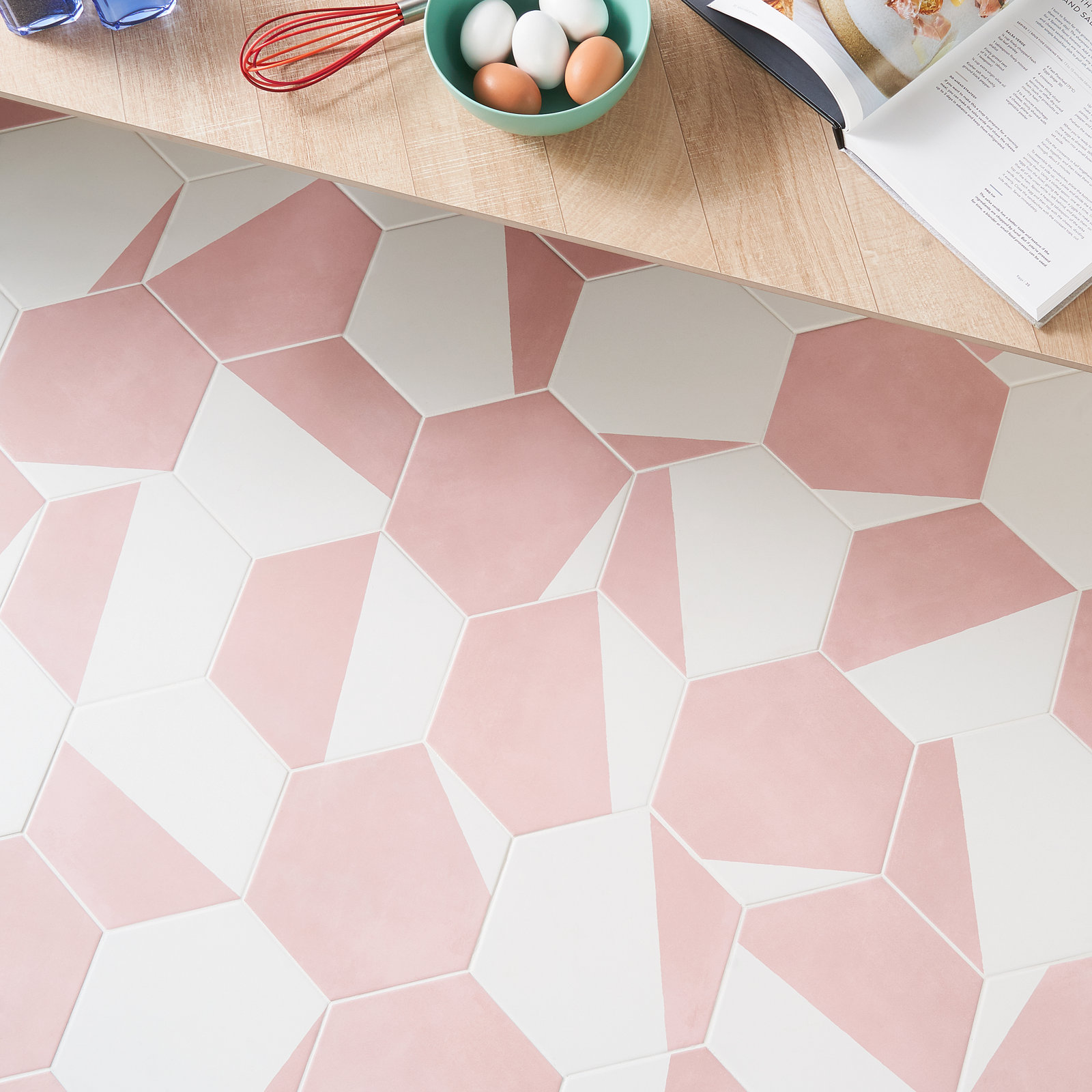 GeoHex Burst 8" Porcelain Tile, Blush