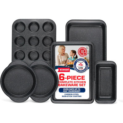 Ensemble de plaques de cuisson 6 pièces en acier au carbone antiadhésif gris marbre Bakken, allant au four jusqu'à 450 ° F