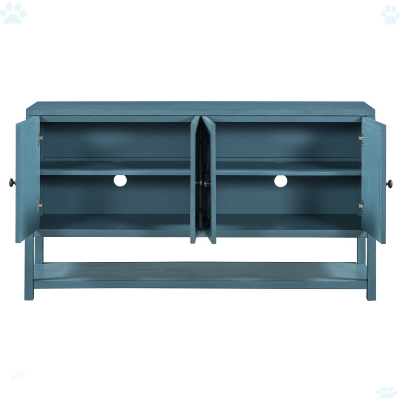 Elegant Retro Console Table/Storage Cabinet/Sideboard With Mirrored Doors, Antique Navy