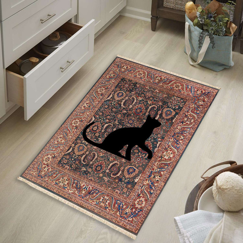 Persian Midnight Feline Overlay Area Rug