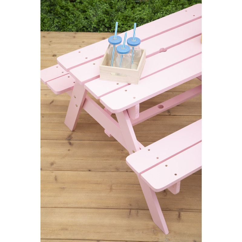 Hyun Kids Solid Wood Rectangular Outdoor Table Or Chair and Chair Set, Pink