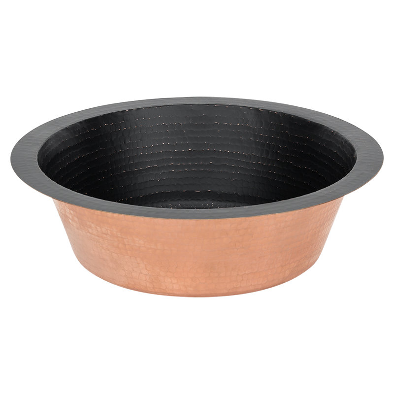 14" Round Hammered Bar Sink w/ 2" Drain Opening, Black