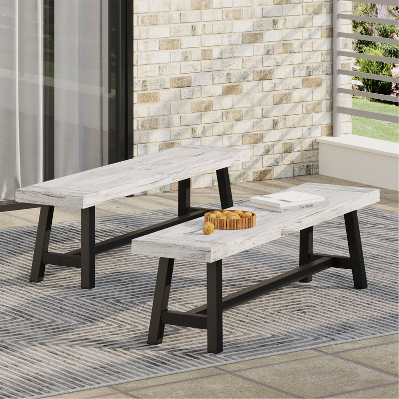 Outdoor Carlisle Benches, Sandblasted Light Gray + Black(Set Of 2)
