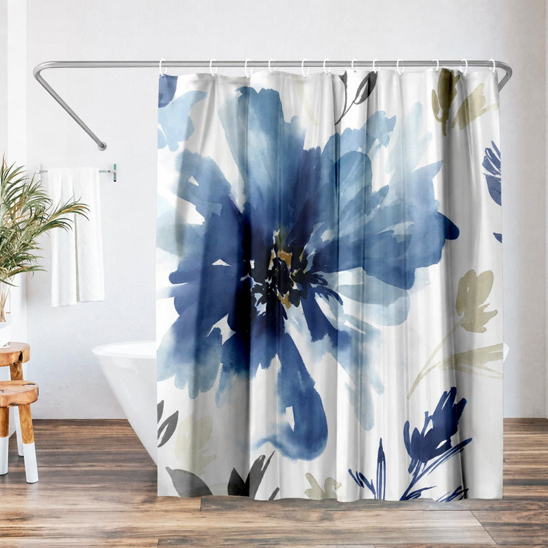 Strayer Polyester Floral Shower Curtain, Indigo