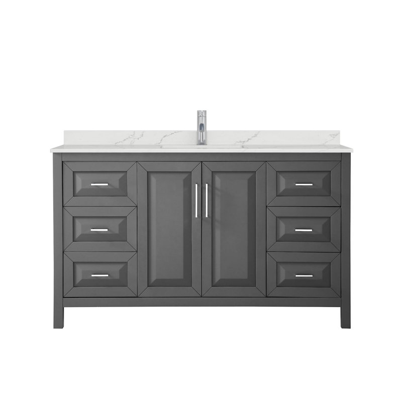 Daria 60'' W Vanity, Polished Chrome, Gray, White Quartz