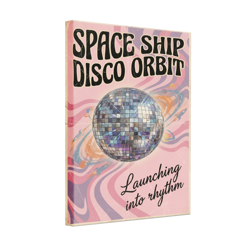 Abstrait vaisseau spatial disco en orbite se lançant dans le rythme, H 30 po x l 20 po