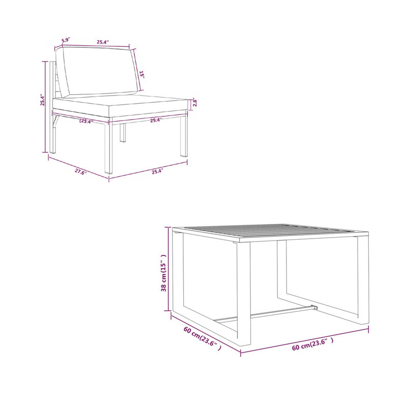 Ensemble de canapé modulaire et de table d'extérieur 3 pièces, aluminium gris, polyester