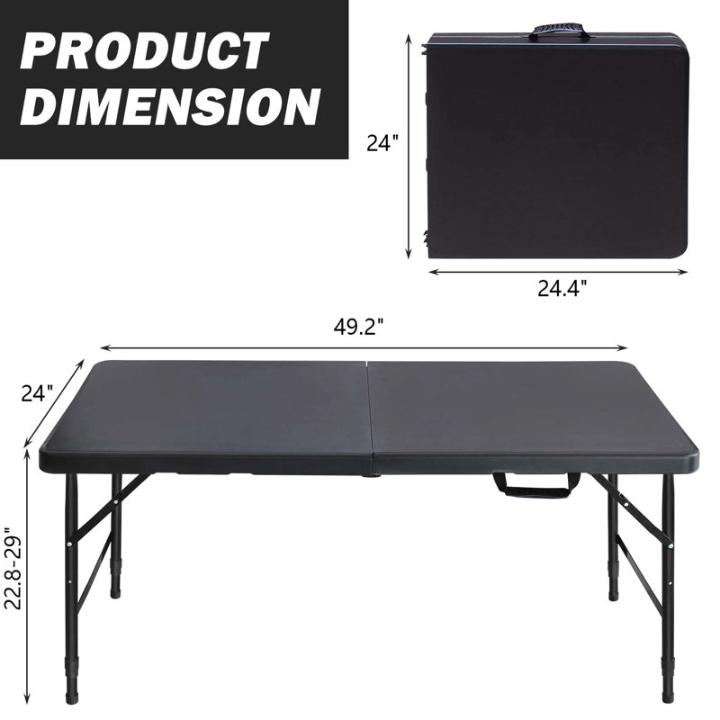 Table pliante portative de 4 pi pour le camping. Réglages intérieurs et extérieurs appropriés. Capacité de charge maximale de 135 kg. Fixation facile et facile à transporter. Plateau de table lisse et imperméable 4 pi  Camper à l'intérieur