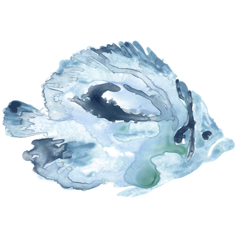 Blue Ocean Fish I by June Erica Vess - Painting, Wrapped Canvas, 20cm H x 30cm W