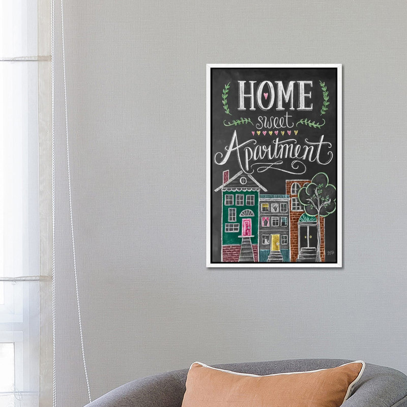 Home Sweet Apartment - Print on Canvas, 66.04cm H x 45.72cm W x 3.81cm D, White Floater Framed