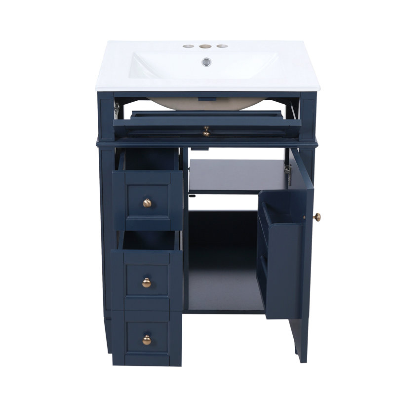 Meuble-lavabo 24 po avec lavabo supérieur, meuble-lavabo moderne avec 2 tiroirs et un tiroir basculant, meuble-lavabo simple