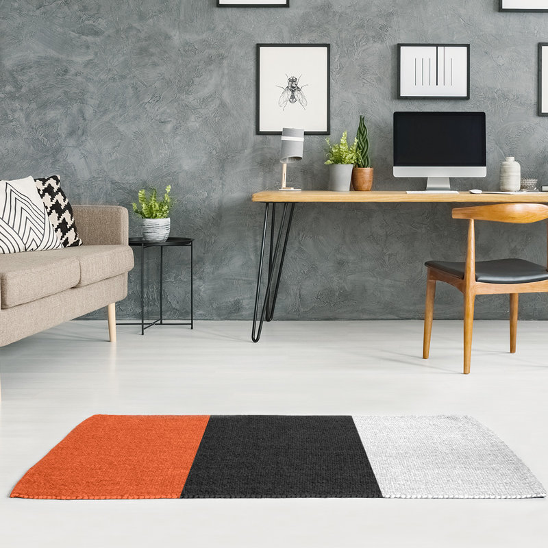 Tapis à rayures en poly-noir à rayures de football cincinnati, Rectangle 5 pi x 7 pi