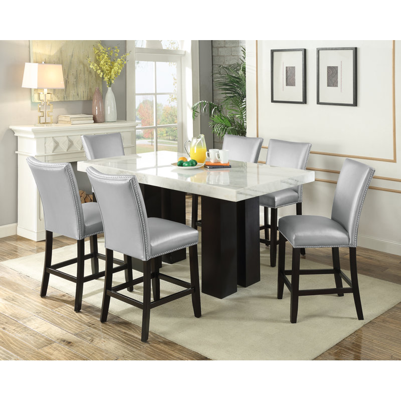 Anxhela Upholstered Counter Stool, Silver