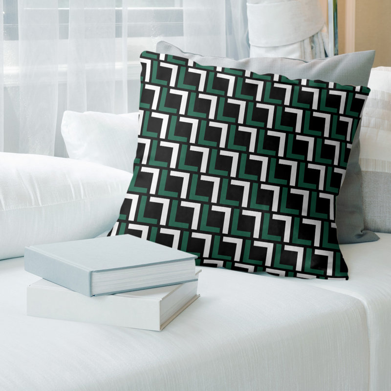 Housse de coussin New York, 20 po X 20 po, Noir / Vert / Blanc, Faux lin