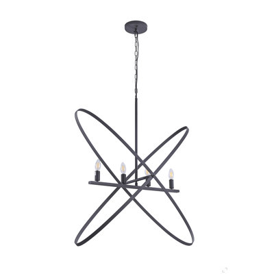 Luminaire suspendu en métal à 4 branches en laiton noir mat L 29 po x l 15 po x H 37,5 po