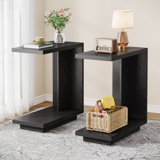 C-shaped Side Table Set  Of 2, 2-tier Narrow End Table Wood Bedside Table Nightstand